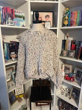 Women’s Cream confetti Distressed Knit Sweater - Brand POL